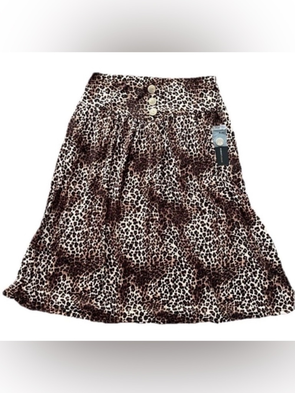 NWT Robert Louis Brown Leopard Print A-Line Midi Pull-On Skirt Size M Flowy